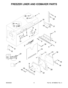 Freezer Liner And Icemaker Parts Diagram and Parts List for KBFN506ESS05  KitchenAid Refrigerator