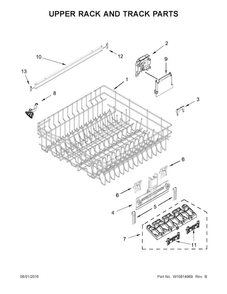 Upper Rack And Track Parts Diagram and Parts List for WDT780SAEM1  Whirlpool Dishwasher