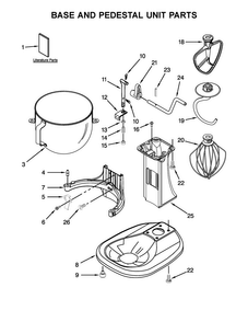 Base And Pedestal Unit Parts Diagram and Parts List for 3KSM5CBTWH0  KitchenAid Mixer