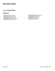 Cover Sheet Diagram and Parts List for KSM500Q2SL0  KitchenAid Mixer