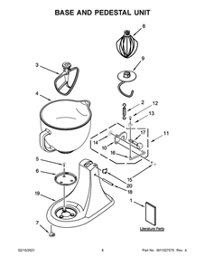 Base And Pedestal Unit Diagram and Parts List for 5KSM156WPBDR4  Whirlpool Mixer