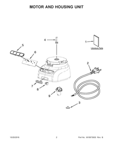Motor And Housing Unit Diagram and Parts List for KFP0730QGC0  KitchenAid Food Processor