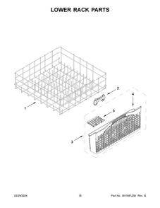 Lower Rack Parts Diagram and Parts List for WDP560HAMW1  Whirlpool Dishwasher