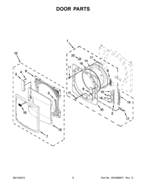 05 - DOOR PARTS Diagram and Parts List for YMED7000XW0  Whirlpool Dryer
