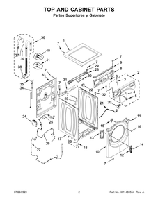 Top And Cabinet Parts Diagram and Parts List for 7MWFW560CHW2  Whirlpool Washer