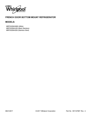 01 - COVER SHEET Diagram and Parts List for WRF532SNHW00  Whirlpool Refrigerator