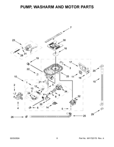 Pump, Washarm And Motor Parts Diagram and Parts List for KDTM404KPS3  KitchenAid Dishwasher