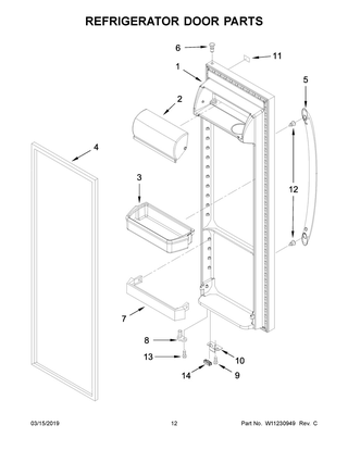 Refrigerator Door Parts Diagram and Parts List for WRS335SDHM00  Whirlpool Refrigerator