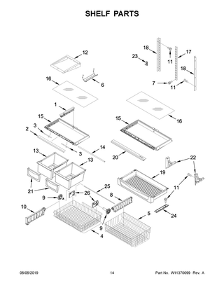 Shelf Parts Diagram and Parts List for KRBR109ESS01  Whirlpool Refrigerator