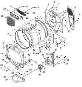 Bulkhead Parts Diagram and Parts List for YMED7230HC4  Whirlpool Dryer