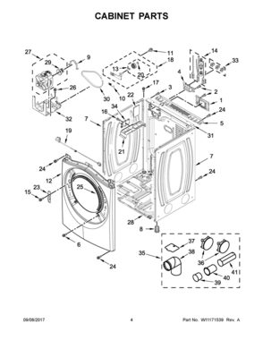 03 - CABINET PARTS Diagram and Parts List for WED8540FW1  Whirlpool Dryer