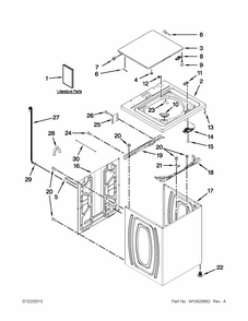 Top And Cabinet Parts Diagram and Parts List for 11020102310  Kenmore Washer
