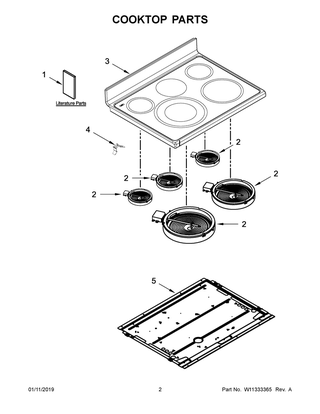 Cooktop Parts Diagram and Parts List for YWGE745C0FS1  Whirlpool Range