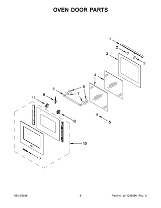 Oven Door Parts Diagram and Parts List for KOSC104FSS1  Whirlpool Wall Oven