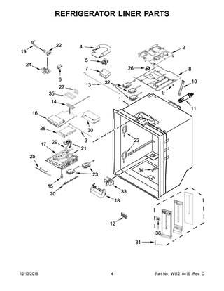 Refrigerator Liner Parts Diagram and Parts List for WRF757SDHV00  Whirlpool Refrigerator