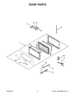 Door Parts Diagram and Parts List for KMBS104ESS03  Whirlpool Microwave
