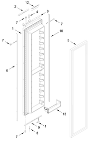 Freezer Door Parts Diagram and Parts List for JBSFS48NMX25  Whirlpool Refrigerator