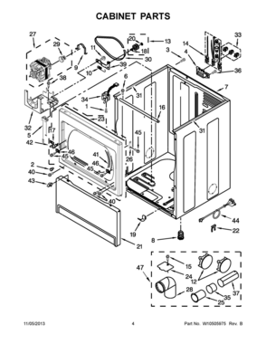03 - CABINET PARTS Diagram and Parts List for YMEDX700AG0  Whirlpool Dryer