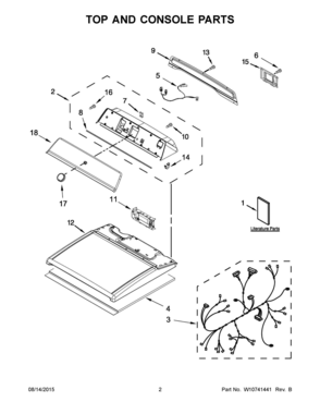 02 - TOP AND CONSOLE PARTS Diagram and Parts List for YMEDB835DW0  Whirlpool Dryer