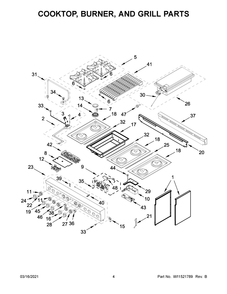 Cooktop, Burner, And Grill Parts Diagram and Parts List for JGRP648HL01  Whirlpool Range