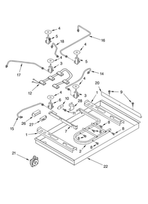 Burner Box, Gas Valves, And Switches Diagram and Parts List for 8186099  KitchenAid Cooktop