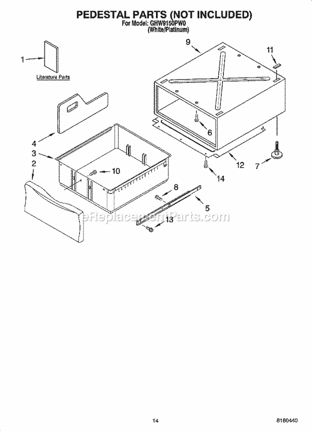 PEDESTAL PARTS (NOT INCLUDED) Diagram and Parts List for GHW9150PW0  Whirlpool Washer