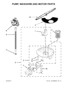 Pump, Washarm And Motor Parts Diagram and Parts List for WDF110PABT5  Whirlpool Dishwasher