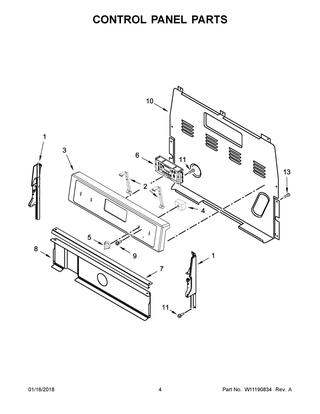 Control Panel Parts Diagram and Parts List for WFE510S0HW0  Whirlpool Range