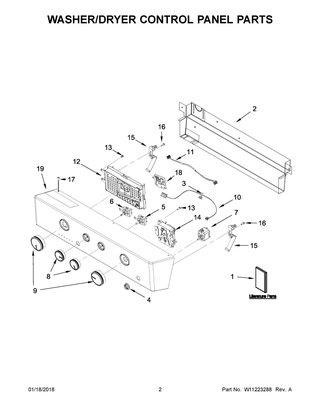 Washer/dryer Control Panel Parts Diagram and Parts List for WETLV27HW0  Whirlpool Washer Dryer Combo