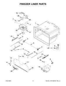 Freezer Liner Parts Diagram and Parts List for WRF555SDFZ12  Whirlpool Refrigerator