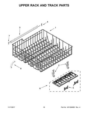 09 - Upper Rack And Track Parts Diagram and Parts List for WDF520PADB6  Whirlpool Dishwasher