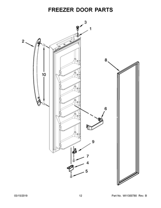 Freezer Door Parts Diagram and Parts List for WRS312SNHM01  Whirlpool Refrigerator