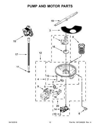 Pump And Motor Parts Diagram and Parts List for IDT930SAGX0  Whirlpool Dishwasher