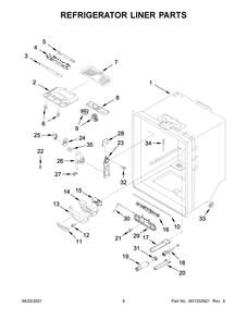Refrigerator Liner Parts Diagram and Parts List for KRFF305ESS05  Whirlpool Refrigerator