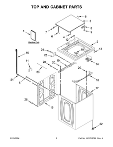Top And Cabinet Parts Diagram and Parts List for 1CWTW4845EW3  Whirlpool Washer