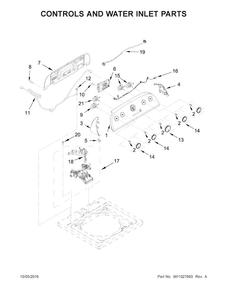 Controls And Water Inlet Parts Diagram and Parts List for 4KWTW4845FW0  Whirlpool Washer