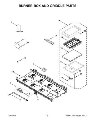 Burner Box And Griddle Parts Diagram and Parts List for KFDC558JIB00  Whirlpool Range