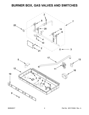 03 - BURNER BOX, GAS VALVES AND SWITCHES Diagram and Parts List for JLRP536WP01  Whirlpool Range