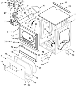 Upper Cabinet And Front Panel Parts Diagram and Parts List for MLE26PRFZW0  Whirlpool Dryer