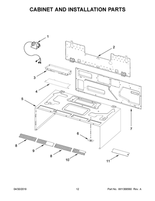 Cabinet And Installation Parts Diagram and Parts List for YWML75011HN7  Whirlpool Microwave