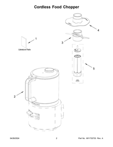 Cordless Food Chopper Diagram and Parts List for KFCR500SE0  KitchenAid Food Processor