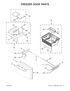 Freezer Door Parts Diagram and Parts List for WRF993FIFM00  Whirlpool Refrigerator