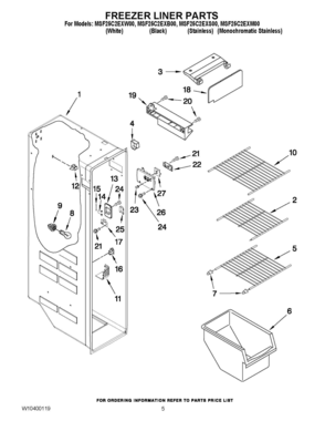 04 - FREEZER LINER PARTS Diagram and Parts List for MSF25C2EXS00  Whirlpool Refrigerator