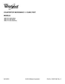 Cover Sheet Diagram and Parts List for WMC11511AS0  Whirlpool Microwave