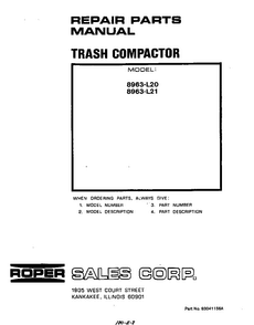 Front Cover Diagram and Parts List for 8963L21  Roper Trash Compactor