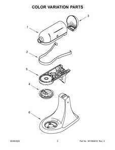 Color Variation Parts Diagram and Parts List for 5KSM195PSAJP5  KitchenAid Mixer