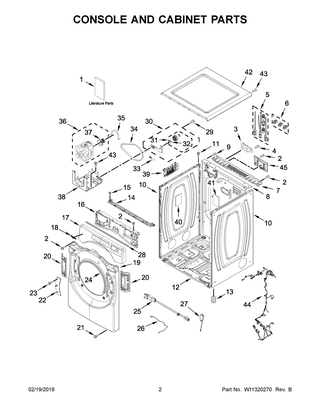 Console And Cabinet Parts Diagram and Parts List for WED8620HC0  Whirlpool Dryer