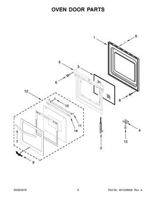 Oven Door Parts Diagram and Parts List for WOS11EM4EB01  Whirlpool Wall Oven
