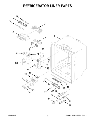 Refrigerator Liner Parts Diagram and Parts List for KRFF302ESS02  Whirlpool Refrigerator