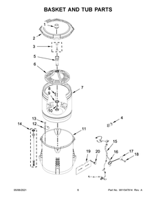 Basket And Tub Parts Diagram and Parts List for 4KWTW5800JW1  Whirlpool Washer